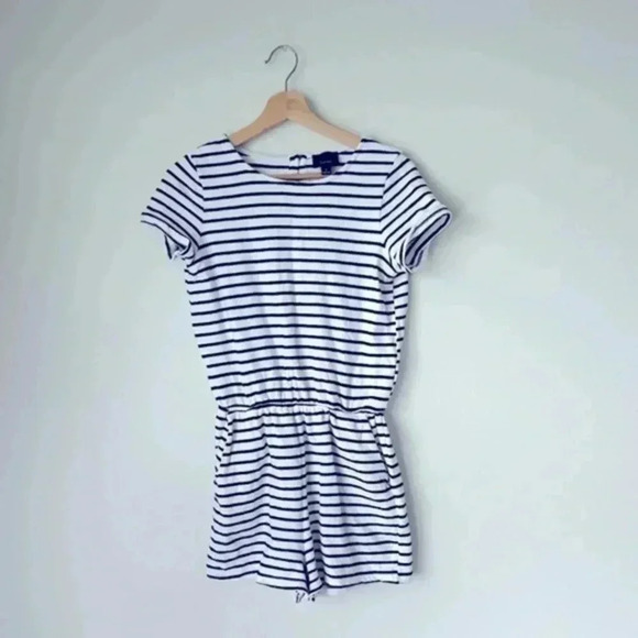 100% Cotton Lumiere white striped jumper womens size small shorts romper - Picture 1 of 6